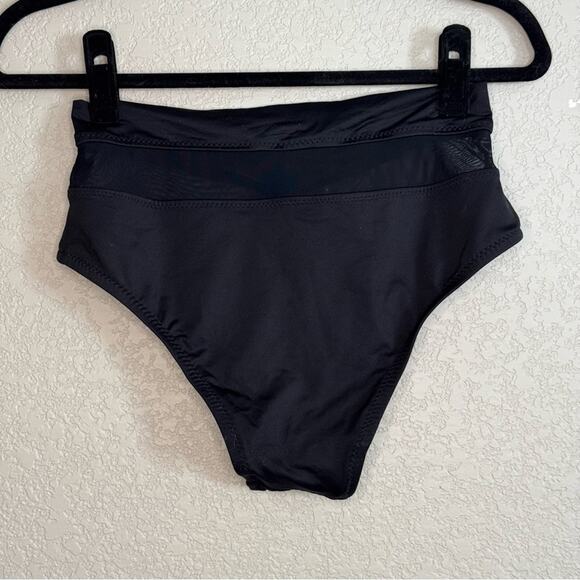 Shade & Shore High Waist Black Mesh Inset Bikini Swimsuit Bottoms - Picture 2 of 3